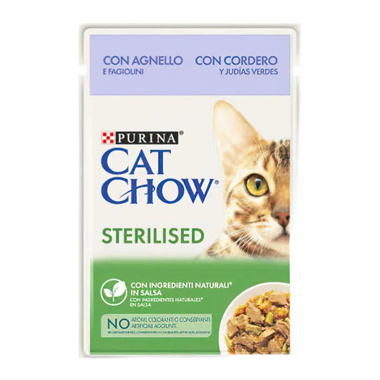 Cat Chow Pouch Sos İçinde Kuzu Etli ve Yeşil Fasulyeli Kısırlaştırılmış Kedi Konservesi 85Gr