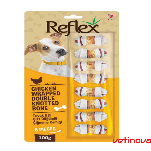 Reflex Tavuk Etli Çift Düğümlü 8'li Köpek Ödül Kemiği 100 Gr
